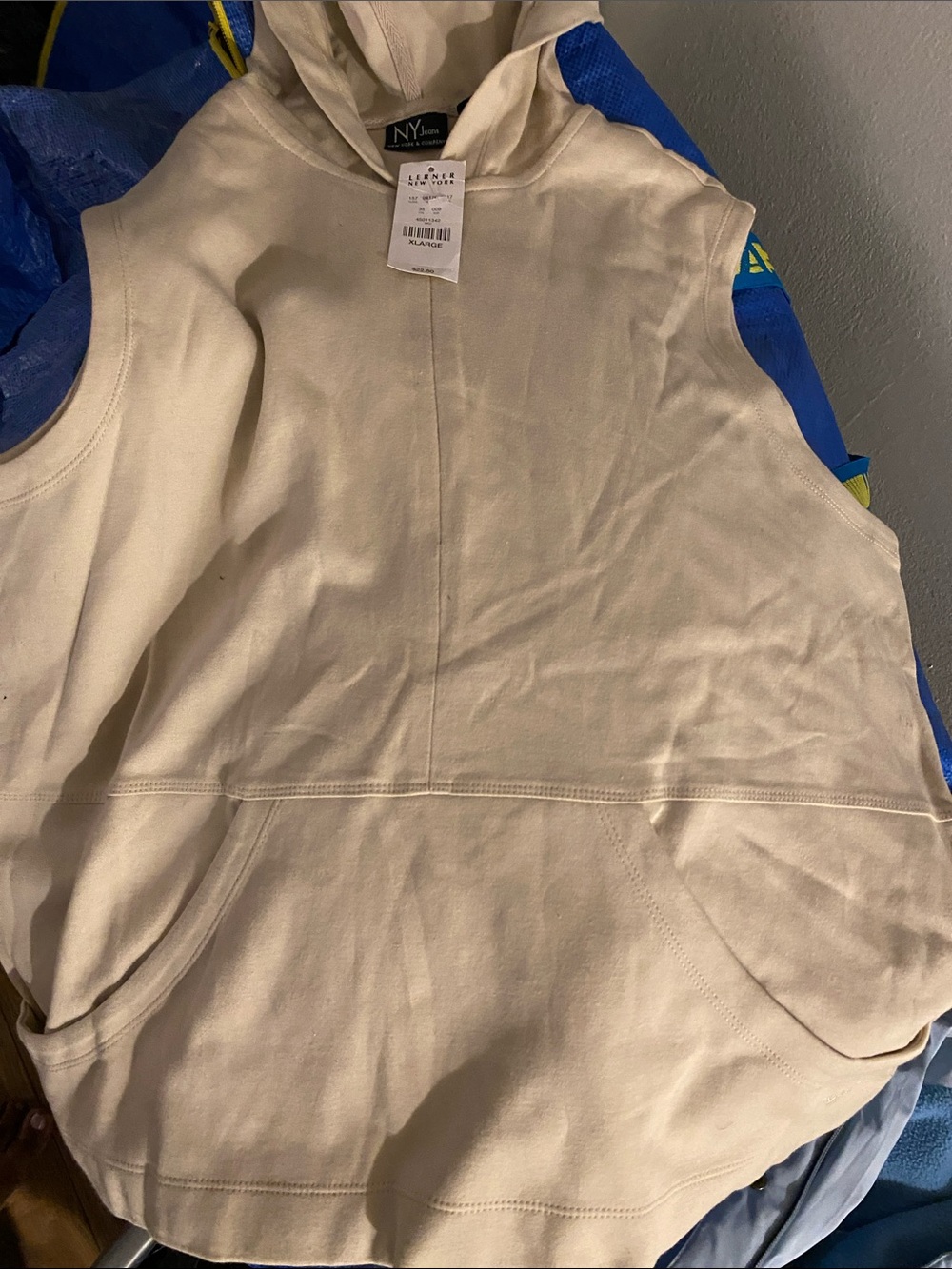 NY Collection Cream Sleeveless Hooded Pullover